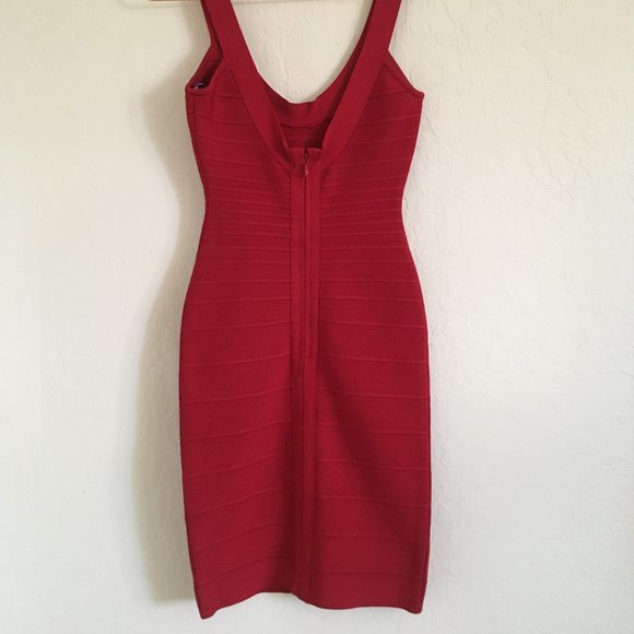 Herve Leger Sydney Bandage Bodycon Scoopneck Mini Dress Lipstick Red Small - Picture 8 of 11